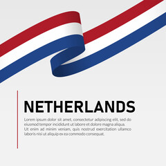 Netherlands Waving Flag Ribbon Template Design Vector Illustration
