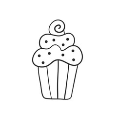Yummy cake in a linear style. Doodle. Vector illustration
