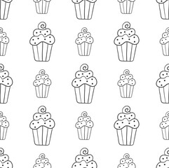 Seamless pattern with delicious pastries. Cake. Holiday tablecloth. Vector illustration