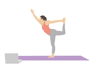 オンラインでヨガのレッスンを受講する女性