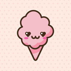 Anime style cartoon sweet food. Cotton candy emoji vector character.