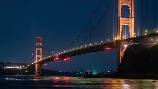 San Francisco Golden Gate Bridge from Moore Rd Pier Night Time Lapse California USA