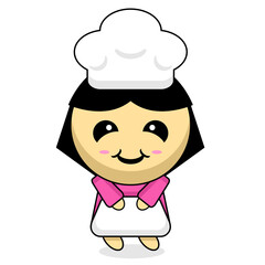 cute girl chef mascot character cartoon illustration