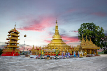 Shwedagon pagoda at Wat Suwan Khiri ,Ranong,Thailand.Replica of Shwedagon landmark of Myanmar.