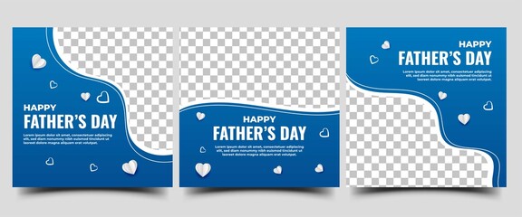 Social media template for father's day. Blue background color with love illustration.