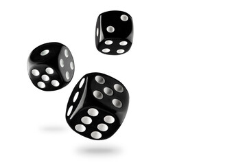 black dice with white dots, isolate on a white background for clipping, bet leisure fortune