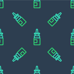 Line Bottle nasal spray icon isolated seamless pattern on blue background. Vector - obrazy, fototapety, plakaty
