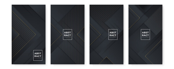 Set of modern black and gold abstract background. Abstract luxurious black gold background. Modern dark banner template vector with geometric shape patterns . Futuristic digital graphic design