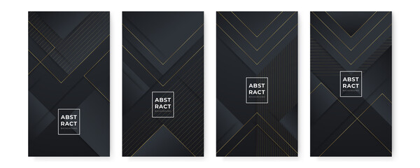 Set of modern black and gold abstract background. Abstract luxurious black gold background. Modern dark banner template vector with geometric shape patterns . Futuristic digital graphic design