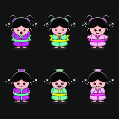 cute girl kimono mascot cartoon character illustration japanese dress