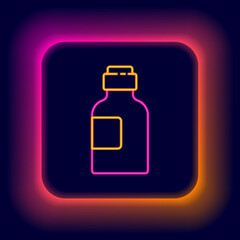 Glowing neon line Bottle of medicine syrup icon isolated on black background. Colorful outline concept. Vector