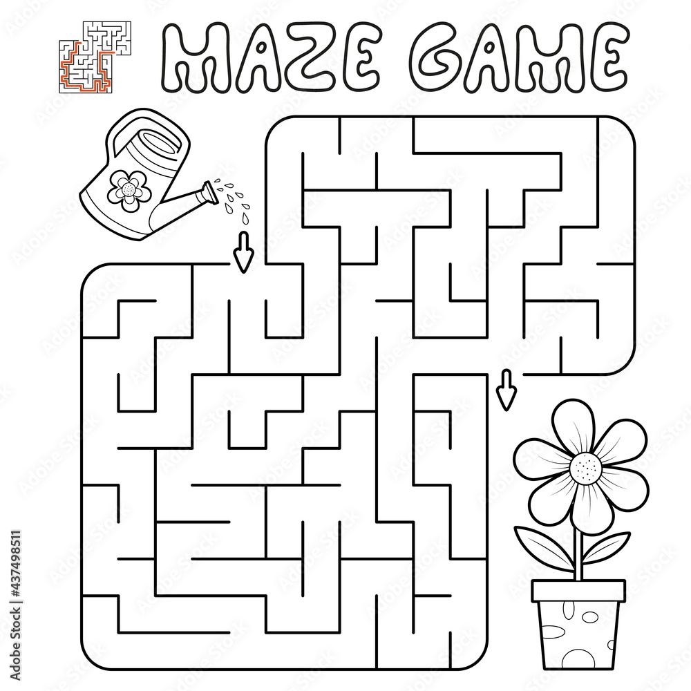 Wall mural maze puzzle game for children. outline maze or labyrinth game with flower.