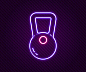 Glowing neon line Kettlebell icon isolated on black background. Sport equipment. Colorful outline concept. Vector