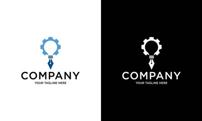 Light bulb,pencil and gear logo design. Creative idea vector design. Smart writer icon