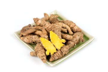 Curcuma zedoaria, rhizome isolated on white background.