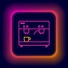 Glowing neon line Coffee machine icon isolated on black background. Colorful outline concept. Vector