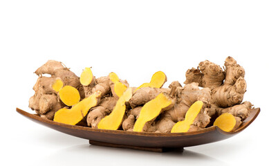 Zingiber montanum or phlai rhizome isolated on white background.