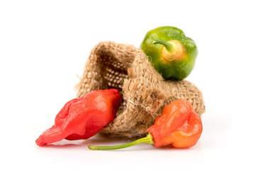 Bhut Jolokia or Ghost Pepper, Chilli fruits isolated on white background.