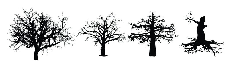 Fototapeta na wymiar set of dead Tree silhouette on white background