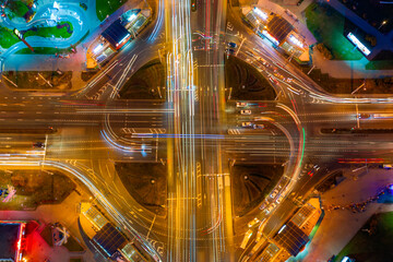 A long exposure aerial image of junction in Minsk, Belarus