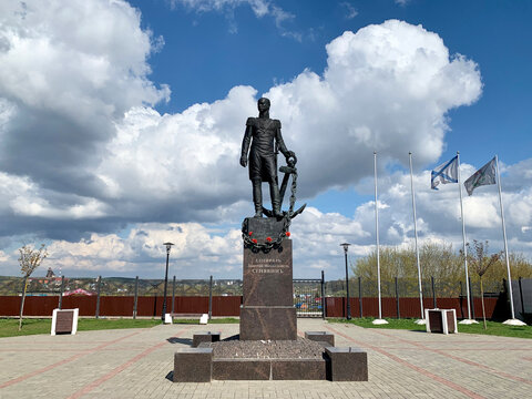Borovsk, Russia, Kaluga region, May, 03, 2021. Monument to Admiral Senyavin on Lenin Square in Borovsk. Russia, Kaluga region