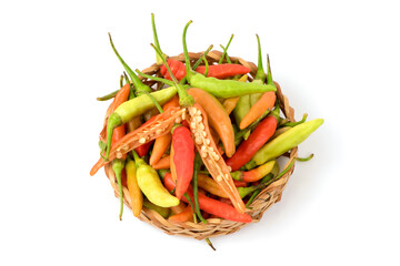 Fresh chili isolated on white background.top view,flat lay.