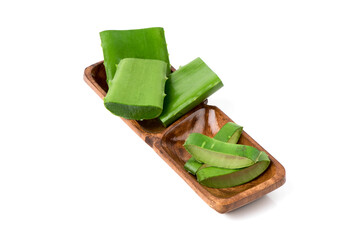 Aloe vera green leaves isolated on white background.