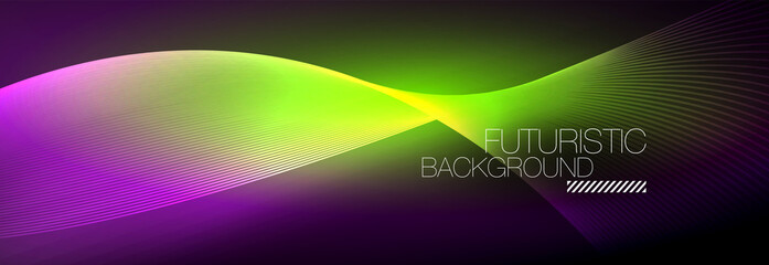 Abstract neon glowing light in the dark with waves. Shiny magic energy and motion concept, vector abstract wallpaper background