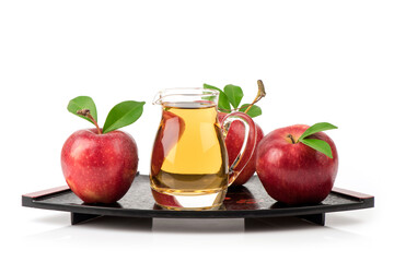 Apple fruit and apple cider vinegar isolated on white background.