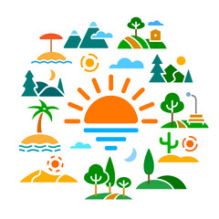 landscapes concept flat icons