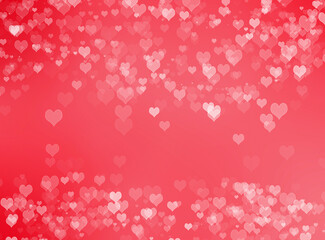 Abstract bokeh background with hearts patten on red colour.