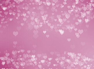 Abstract bokeh with pink background with hearts pattern.