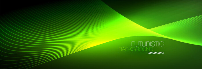 Abstract neon glowing light in the dark with waves. Shiny magic energy and motion concept, vector abstract wallpaper background