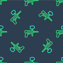 Line Paintball gun icon isolated seamless pattern on blue background. Vector
