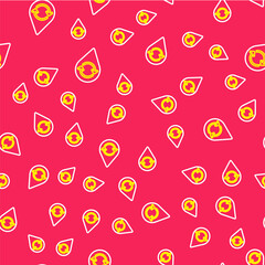 Line Recycle clean aqua icon isolated seamless pattern on red background. Drop of water with sign recycling. Vector