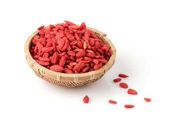 Dried goji berry fruits isolated on white background.