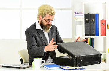 Expected commercial benefit. Man and briefcase. Business profit. Commercial offer. Business...