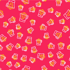 Line Water jug with a filter icon isolated seamless pattern on red background. Vector