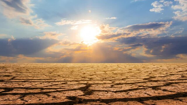 dry cracked saline land at the dramatic sunset, desert time lapse scene