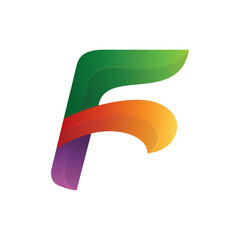 Vector Logo Design Letter F Combination Leaf with gradient colorful