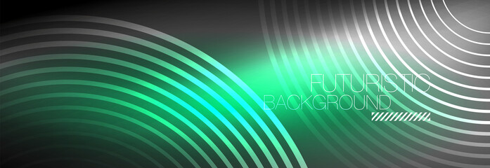 Dark abstract background with glowing neon circles. Trendy layout template for business or technology presentation, internet poster or web brochure cover, wallpaper