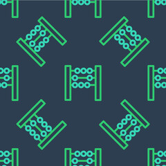 Line Abacus icon isolated seamless pattern on blue background. Traditional counting frame. Education sign. Mathematics school. Vector