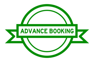 Vintage color round label banner with word advance booking on white background