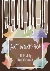 Art painting workshop banner template flyer. Flat vector illustration of different sized brushes. Poster for event, workshop, course for web, online class. 