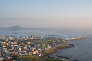 Fototapeta premium Jeju Island as seen from Seongsan Ilchulbong Peak