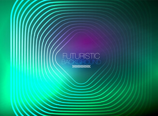 Neon color square shape lines abstract background. Shiny magic energy and motion concept, vector abstract wallpaper background
