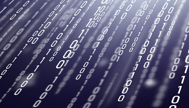 Fall background of blue blurred numbers. Computer matrix background.