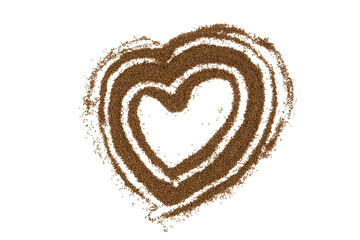 Perilla seeds are arranged in heart shape, isolated on white background.top view, flat lay.