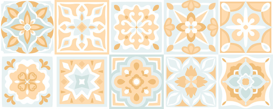 Ceramic majolica tile pattern. Mediterranean Italian, Spanish art for floor, kitchen, textile. Sicily , mexican talavera, portuguese azulejo decor. Design of pottery ornaments