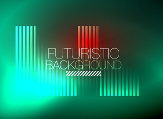 Bright neon color techno abstract background, shiny glowing neon lines in the dark background